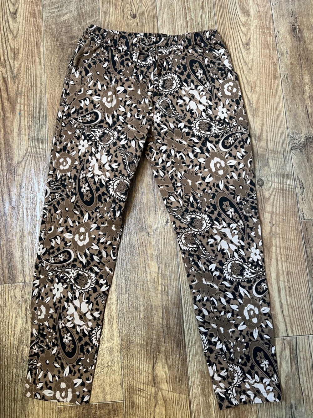 Women’s Brown Paisley Print Pull-On ankle pant Pants Joggers S-Small